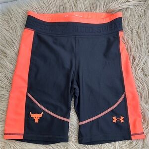 Under Armour Black with Neon Orange Side-Panel Compression Shorts size M